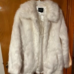 Express White Faux Fur Coat